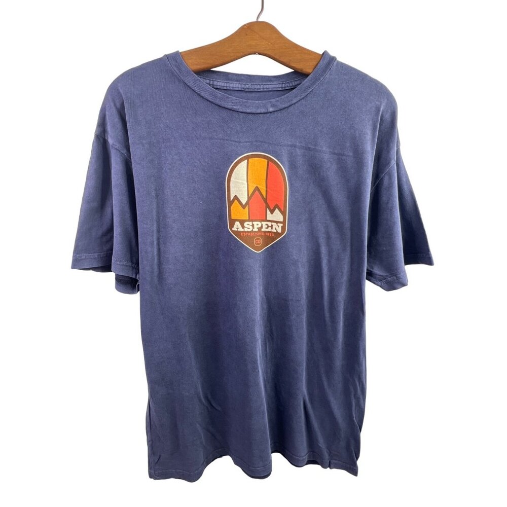 Aspen Crewneck Short Sleeve TShirt Size Medium Blue Pullover Printed Graphic